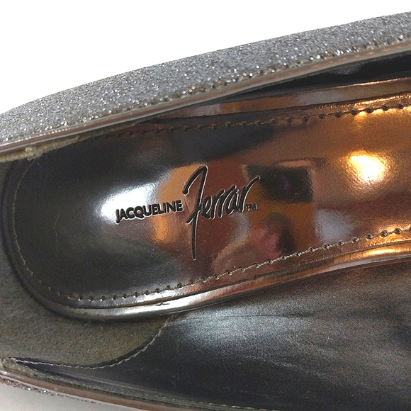 Jacqueline Ferrar Silver Sparkle Peep Toe Stilettos (Size: 7.5) - Picture 7 of 9